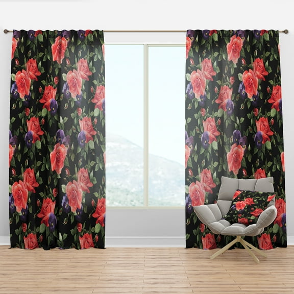 Designart 'Pansy Flowers Red Rose Patterns' Floral Curtain Panel