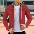 thumbnail image 4 of Fgnfyis Jacket for Men Spring Autumn Fashion Leisure Solid Color Buckle Lapel Slim Denim Jacket Coat Top Blouse Hooded Mens Winter Coat Red XL, 4 of 5