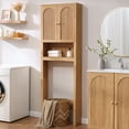 thumbnail image 6 of Aitjunz Over the Toilet Storage Cabinet, Modern Bathroom Organizer with 2 Fluted Doors, Adjustable Shelf and Open Storage Shelf, Freestanding Space Saver Cabinet for Small Bathroom, 6 of 7