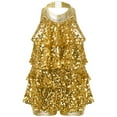 thumbnail image 3 of Niños Niñas Halter lentejuelas brillantes Ballet danza Shorty Unitard vestido con borlas moderno Jazz Latino baile de hip hop trajes de actuación, 3 of 5