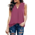 thumbnail image 4 of Otntypg Women's Chiffon Tank Tops Cute Summer Sleeveless V Neck Tunic Blouse Dressy Casual Tops Office Work Shirts Hot Pink S, 4 of 6