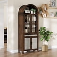 thumbnail image 3 of 78.5” H Tall Pantry Cabinet, Arched Cabinet, Kitchen Storage Cabinets - Glass Doors, Adjustable Shelves, Drawer & Anti-Tip Device, Wood Grain MDF Cupboard for Dining/Living Room (Brown), 3 of 7