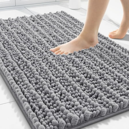 Bathroom Rugs Mat 30x20, Extra Soft Absorbent Chenille Bath Rugs, Non Slip Rubber Backing Machine Washable Quick Dry Mats for Floor, Tub, Shower, Home Decor Accessories, Grey