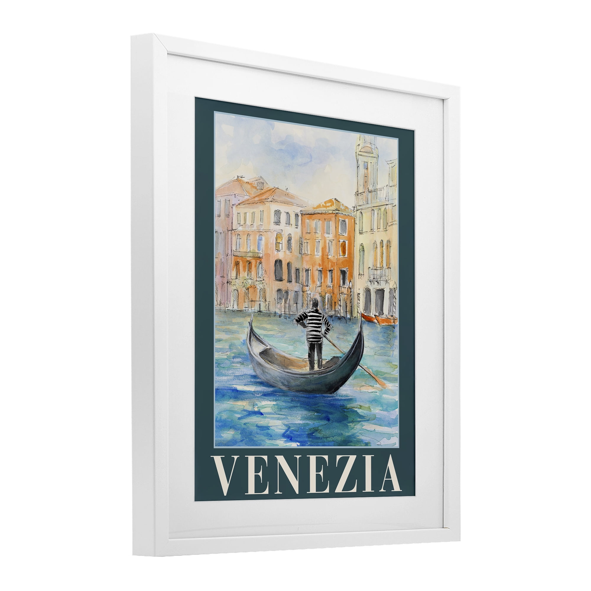 Stupell Industries Venezia Gondola View White Framed Print Under Glass, design by Lanie Loreth