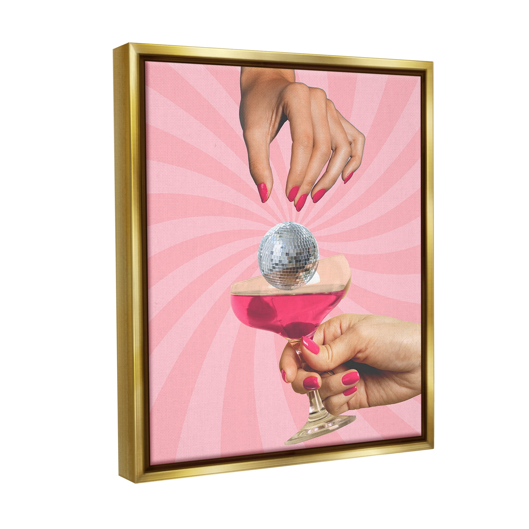 Stupell Industries Disco Ball Cocktail Food & Beverage Painting Gold Floater Framed Canvas Art Print Wall Art, 25 x 31