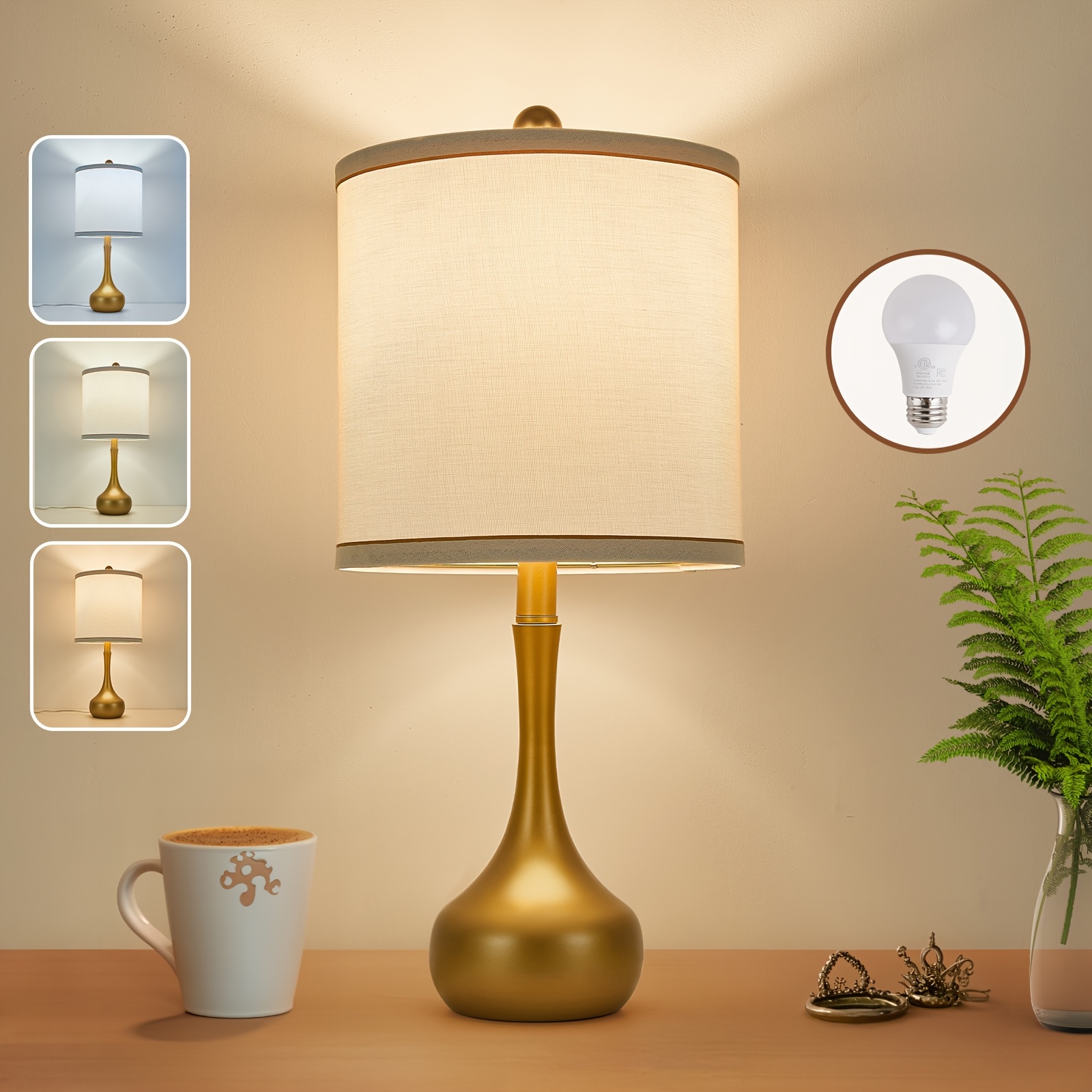 2-Pack 23 Inch Farmhouse Table Lamps, Golden Metal Frame with 3 Color Temperature Modes, Rustic Modern Bedside Nightstand Lighting for Bedroom Dorm Office Living Room Home Decor