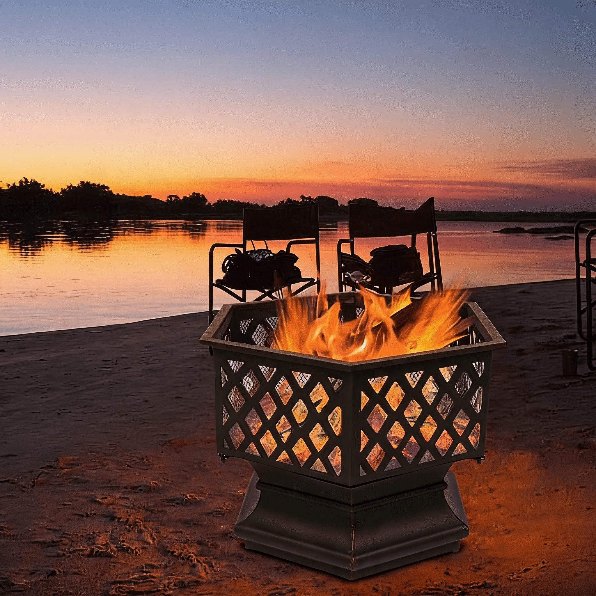 22" Hexagonal Shaped Iron Brazier Wood Burning Fire Pit Decoration for Backyard Poolside