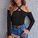 thumbnail image 5 of Suéter de manga larga con cuello Halter cruzado y hombros descubiertos para mujer, suéter de punto ajustado de manga larga para otoño e invierno Pompotops  gfhjh4116, 5 of 9