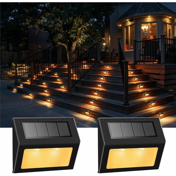 Solar Lights for Steps Decks Pathway Yard Stairs Fences, LED lamp, Rainproof, Black Metal Housing
