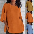 thumbnail image 7 of Lovskoo Summer Tops for Women 2024 Round Neck 3/4 Sleeve Solid Color Shirt Casual Top Orange, 7 of 7