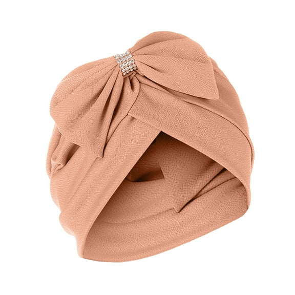 Odeerbi Turbans Beanie Cap for Women 2025 Twisted Wide Headband Solid Bowknot Headwraps Muslim Ruffle Chemo Hat Headband Head Wraps Khaki