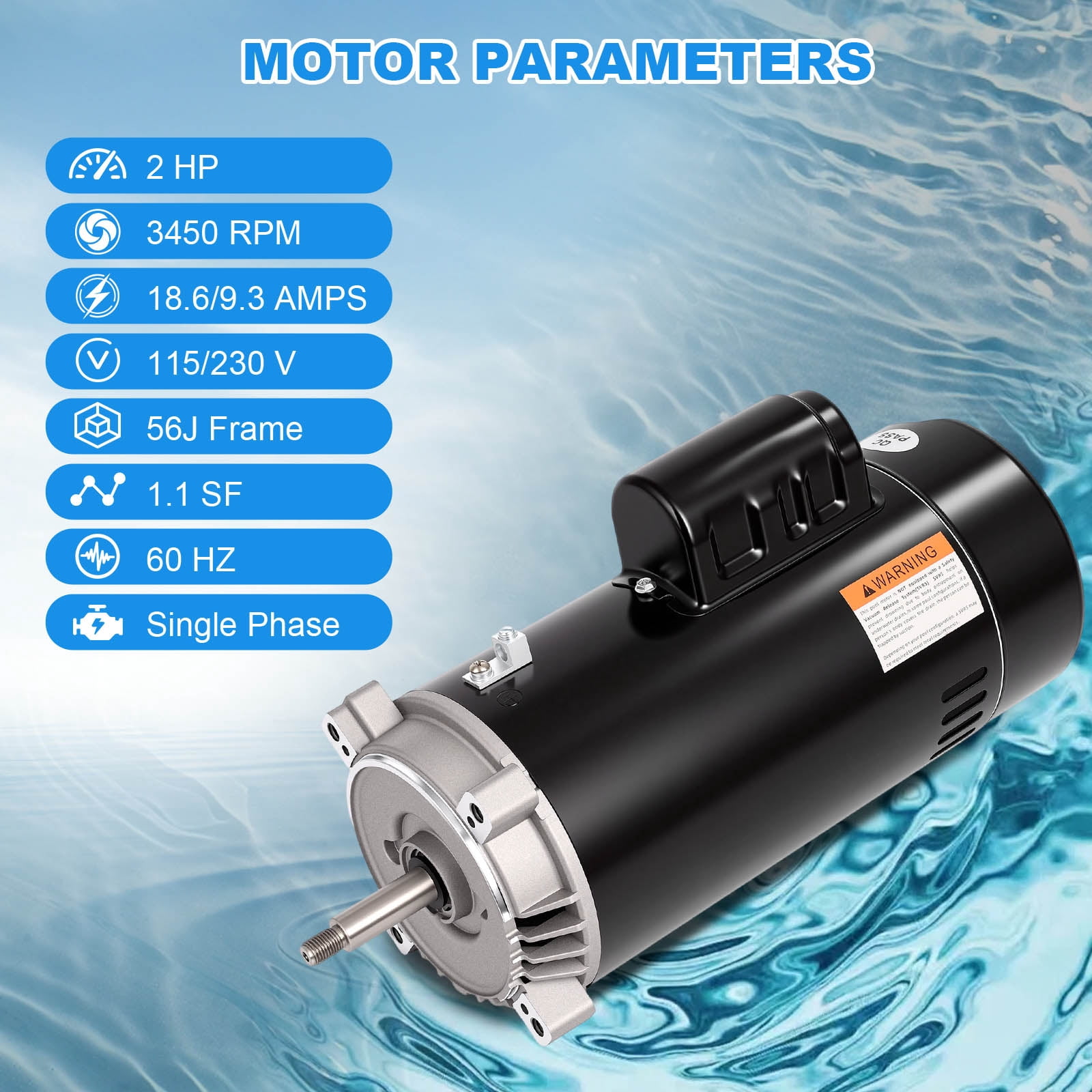 UST1202 2HP Pool Pump Motor, 56J Frame Swimming Pool Pump Motor, 115/230V, 3450 RPM, 303 Stainless Steel Shaft, Replacement Motor for Outdoor/Indoor Swimming Pool
