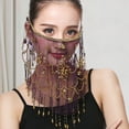 thumbnail image 3 of Performance Veil Flower Sequins Beads Decor See-through Lace Belly Dance Tribal Face Veil Breathable Fabric Adjustable Strap Indian Dance Veil Halloween Costume Accessory, 3 of 8