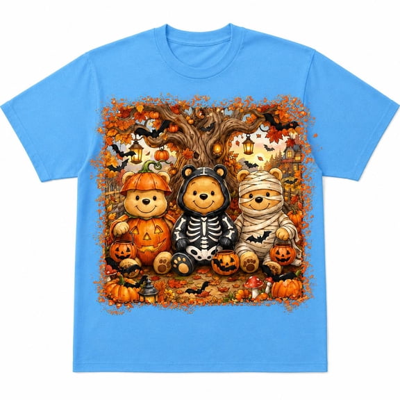 Cute Halloween Bear Graphic T-Shirt, Pumpkin Costume Teddy Design Tee, Fall Spooky Season Shirt