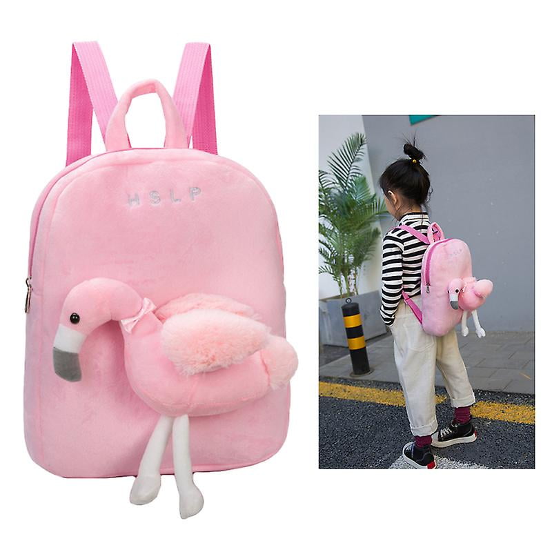 Kids Flamingo Toddler Backpack With Detachable Stuffed Animal Toy Kindergarten Snack Bag Toddler Preschool Plush Bag pink