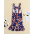 thumbnail image 3 of Bagilaanoe 4th of July Jumpsuit for Toddler Baby Girl Sleeveless Floral Print Romper Overalls + Headband 12M 18M 24M 3T 4T 5T Kids Long Flared Pants Independence Day Outfits, 3 of 9