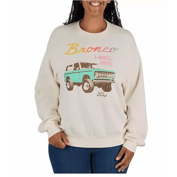 Ford Bronco Chest Print 1/4 Zip Fleece Sweatshirt | Soft Cotton Blend Pullover With Pouch Pocket