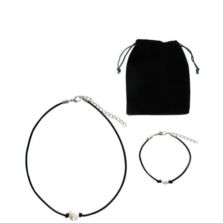 Cultured Pearl Pearl Brooch - Frogsac Set-2 Freshwater Cultured Pearl Leather Necklace & Bracelet Set