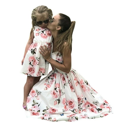 - LMart Women Floral Print Spaghetti Strap Mother Daughter Dress Family Clothing