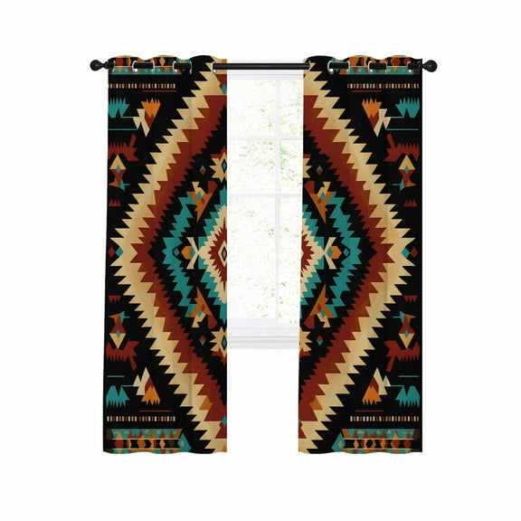 Boho Orange Teal Blackout Curtains 45 Inches Long for Bedroom, Southwestern Abstract Geometric Ethnic Thermal Insulated Room Darkening Black Out Window Curtain Panels Grommet Drapes for Living Room