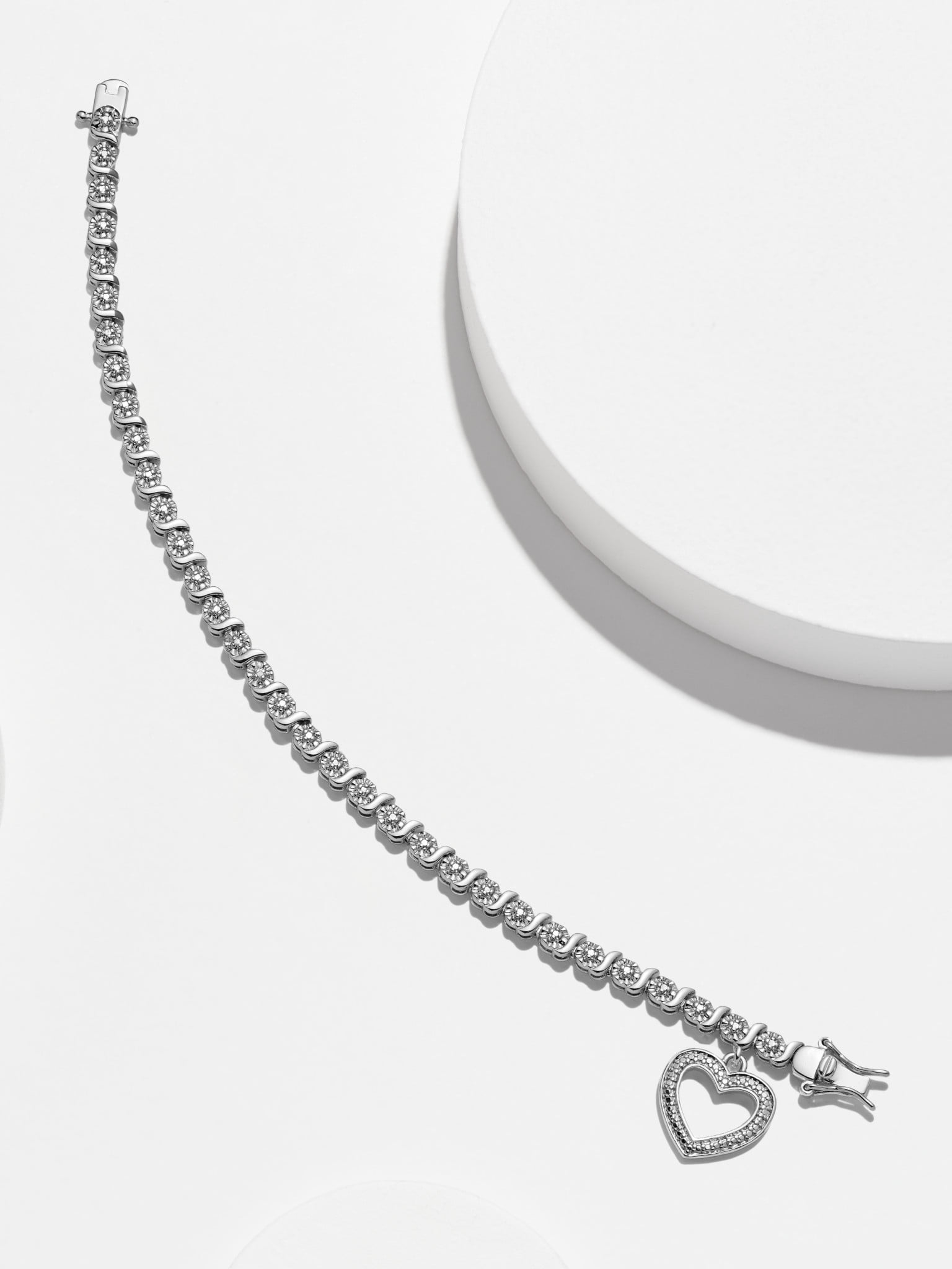 Morgan & Paige Rhodium Plated Diamond Accent Open Heart Charm Tennis Bracelet, 7.25"