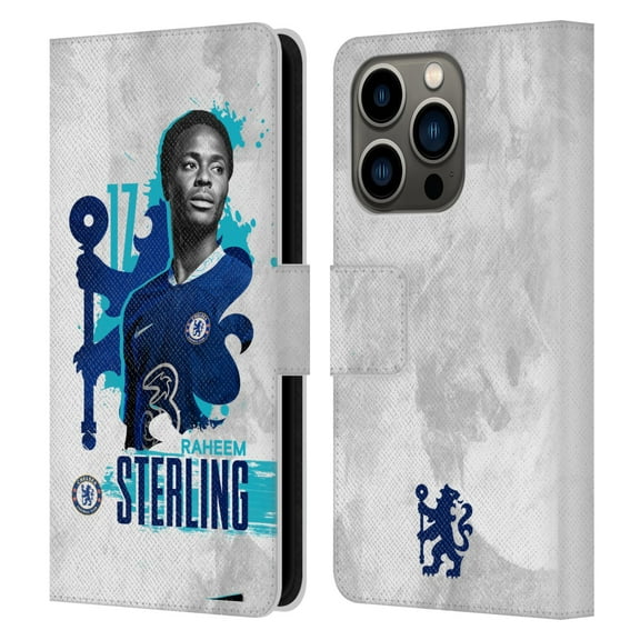 Head Case Designs Officially Licensed Chelsea Football Club 2022/23 First Team Raheem Sterling Leather Book Wallet Case Cover Compatible with Apple iPhone 14 Pro