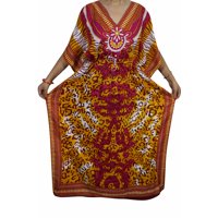 Mogul Womens Kimono Maxi Caftan Printed Beach Cover Up Evening Comfy House Dress XXXL