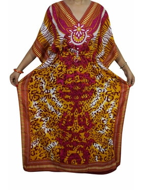 Mogul Womens Kimono Maxi Caftan Printed Beach Cover Up Evening Comfy House Dress XXXL