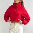 thumbnail image 2 of FRSASU Cropped Windbreaker Jacket for Women Stand Collar Button Up Short Coat with Side Pockets and Elastic Cuffs Red, 2 of 5