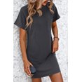 thumbnail image 6 of Women's Ribbed Striped Short Sleeve Mini Tee Dress 65% rayon 35% polyester Opaque Pocketed Moderate Stretch Comfort, 6 of 13