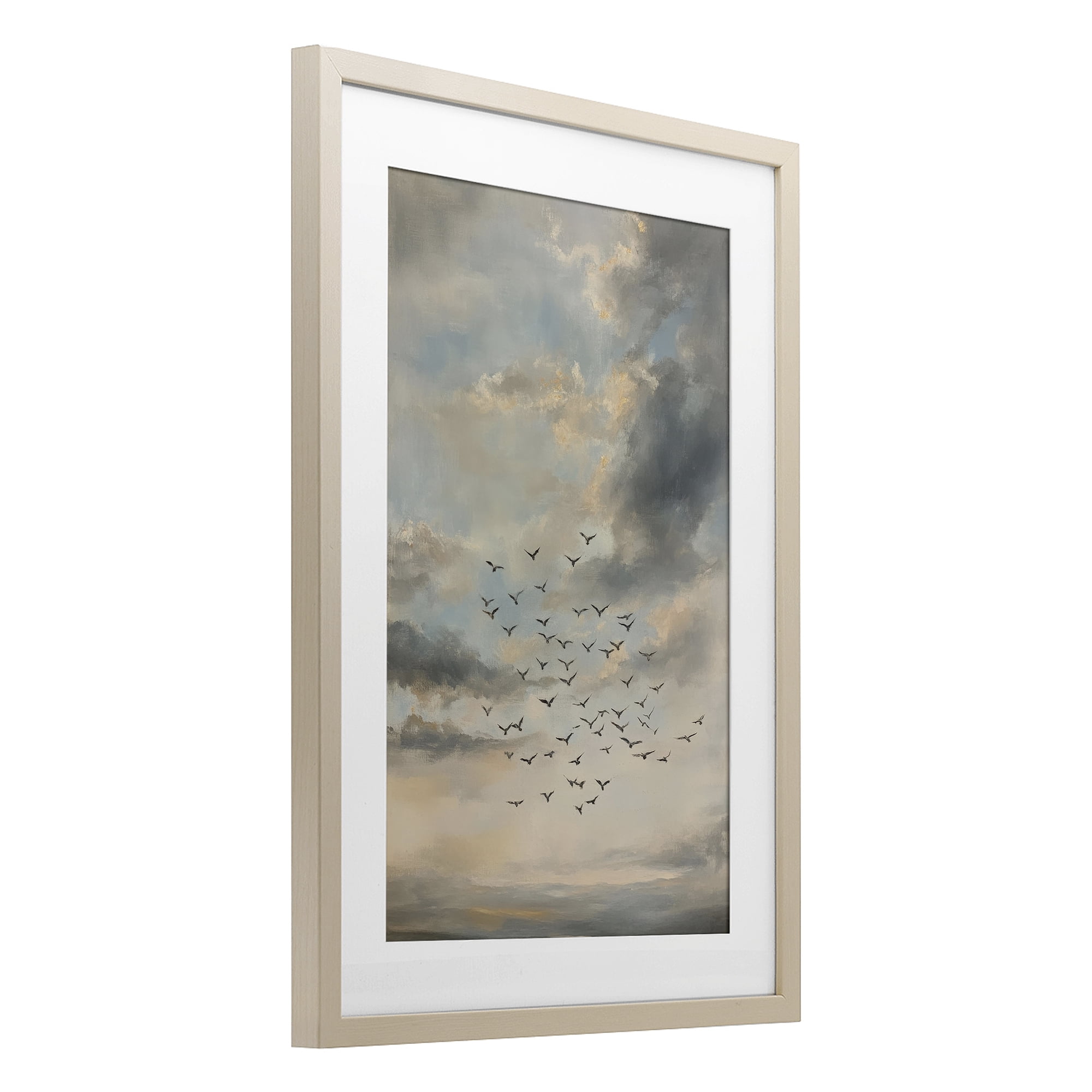 Stupell Industries Birds in the Clouds at Dusk Birch Framed Print Under Glass, design by Petal Prints Design