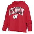 thumbnail image 2 of Women's Pressbox  Red Wisconsin Badgers Nelson Arch Over Logo Long Sleeve Hooded Slub T-Shirt, 2 of 3