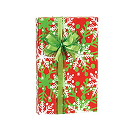 - Red and Green Snowflakes Holly Jolly Flakes Holiday /Christmas Gift Wrapping Paper 16ft