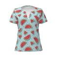 thumbnail image 4 of Wukai Watermelon Casual V-Neck Graphic Tees for Women: Lightweight and Breathable Summer Tops with Stylish Design-Large, 4 of 8