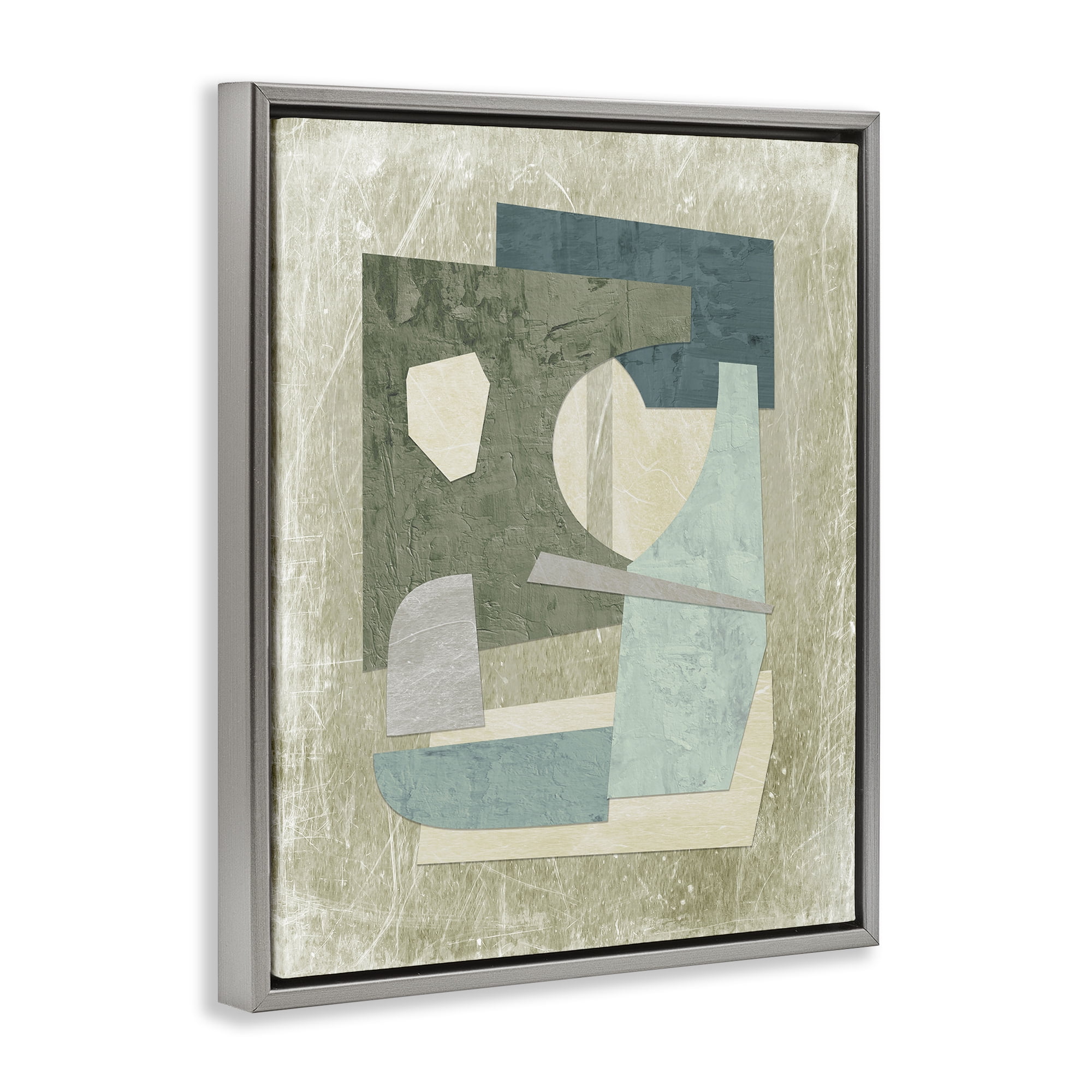 Stupell Industries Neutral Shapes Arranged Abstract Painting Gray Floater Framed Canvas Art Print Wall Art, 17 x 21