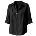 thumbnail image 3 of 2026 New Womens Button Down Shirts Long Sleeve Linen Casual Collared Blouses Loose Fit Summer Clothing(Black,XL), 3 of 3