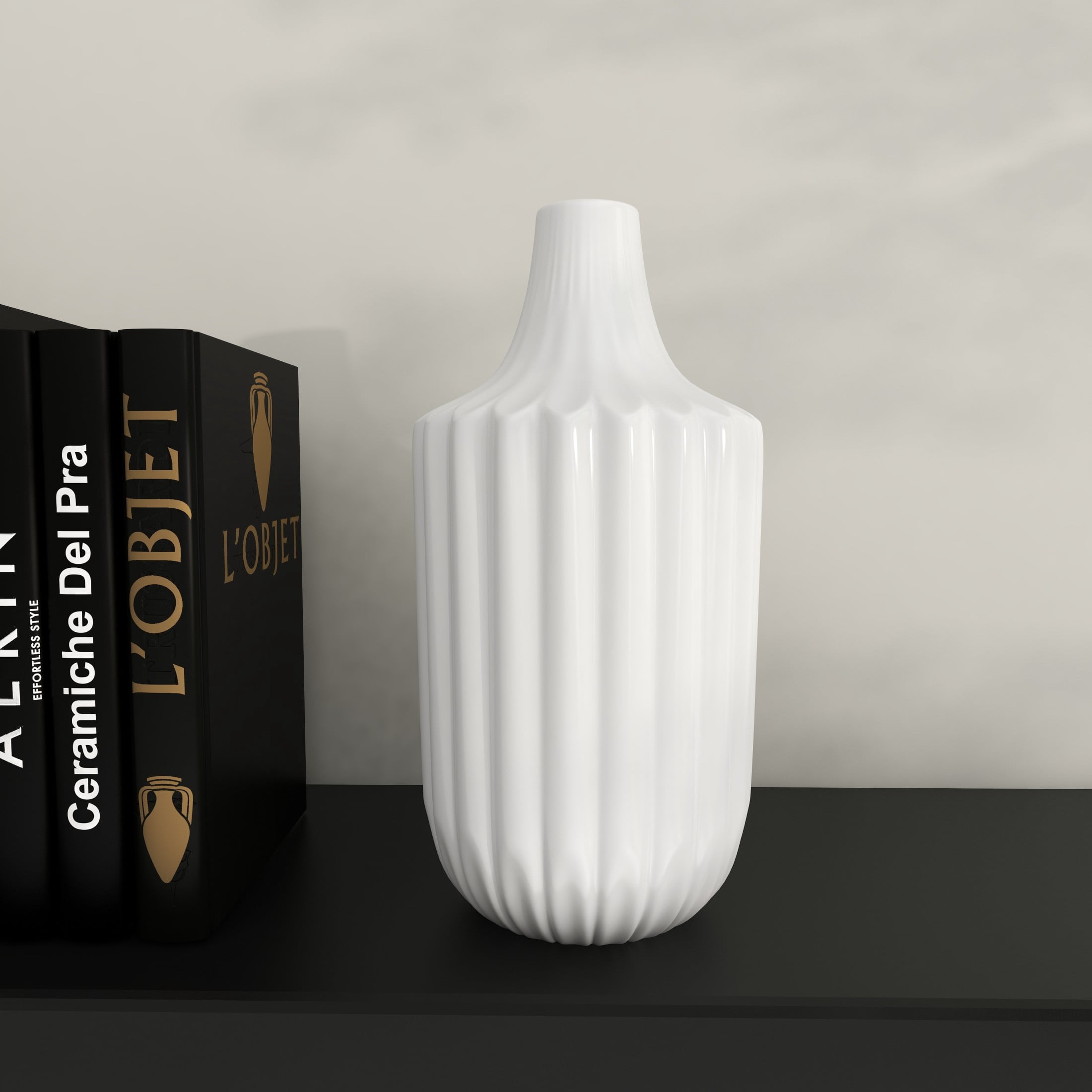 DecMode 13" Fluted White Ceramic Vase