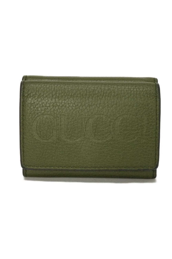 Pre-Owned Gucci Logo Embossed Mini Calfskin Tri-fold Wallet with Coin Case, Forest Green,...