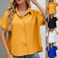 thumbnail image 2 of WREESH Women's Summer Casual Button Down Shirts Solid Color V-Neck Short Sleeve Shirt for Women's Summer Leisure Fashion Orange, 2 of 5