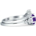 thumbnail image 5 of Two Piece Round Vintage Style Ring Amethyst Cubic Zirconia White Tone 925 Sterling Silver, Size 7, 5 of 7