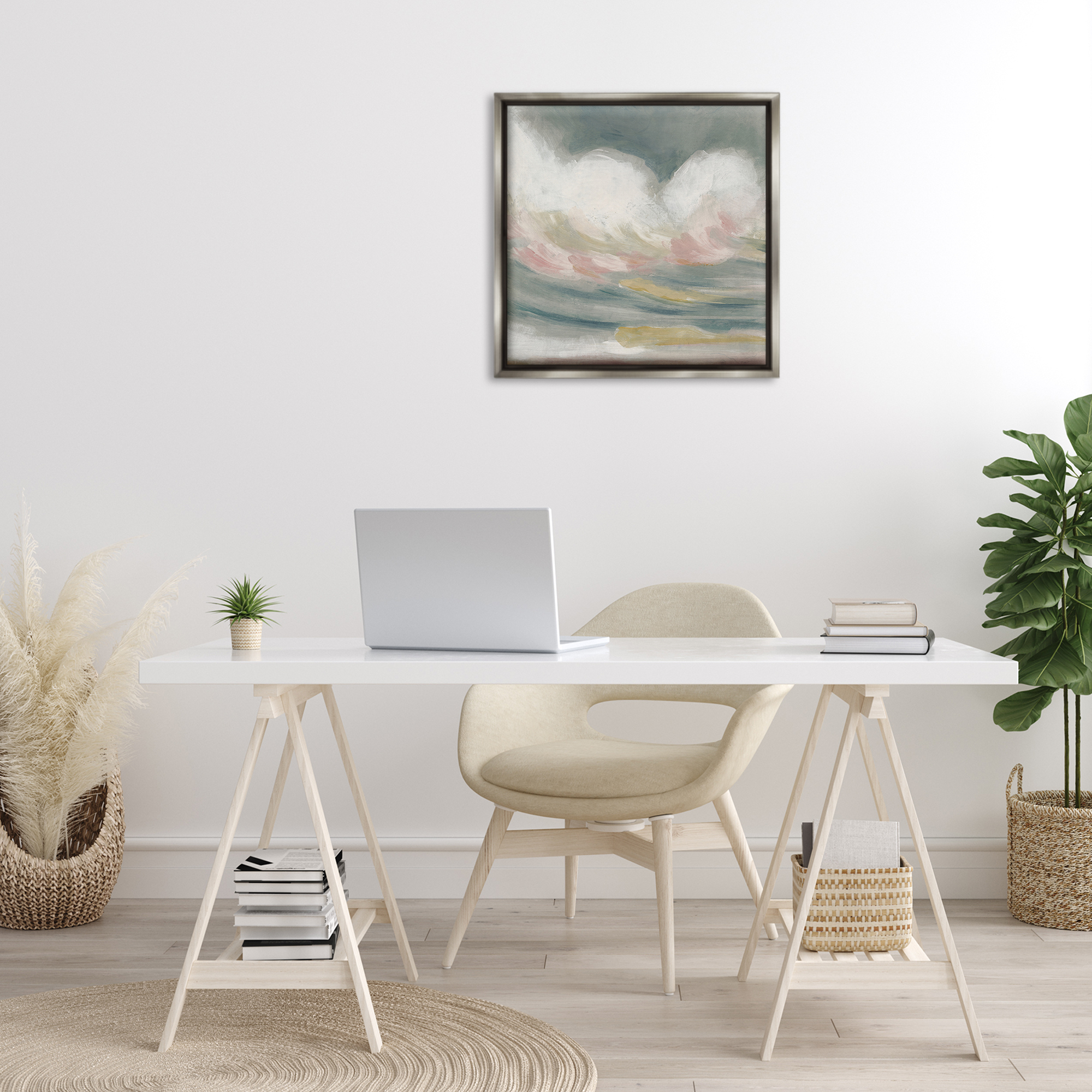 Stupell Industries Stormy Rolling Waves Landscape Painting Gray Floater Framed Canvas Art Print Wall Art, 25 x 25