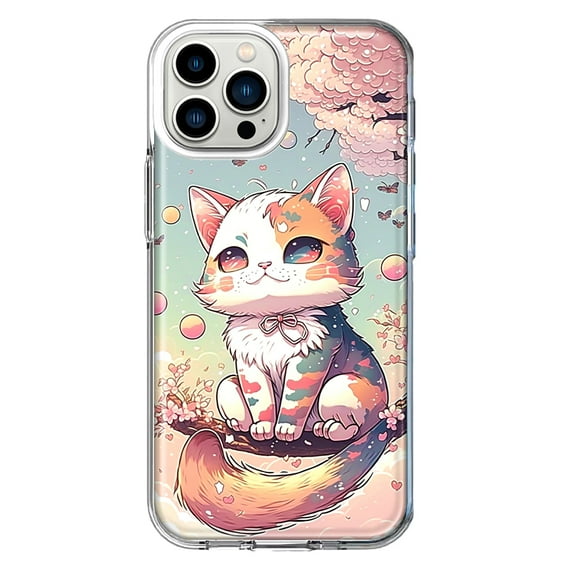 MUNDAZE Apple iPhone 12 Pro Max Shockproof Clear Hybrid Protective Phone Case Kawaii Manga Pink Cherry Blossom Cute Cat Cover