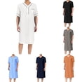 thumbnail image 7 of Men Muslim Clothing Short Sleeve Jubba Saudi Arab Long Kaftan Thobe Loose Robe, 7 of 7