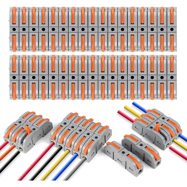 34 terminales eléctricas rápidas Conectores con palanca, terminales de conexión rápida de 1 cable y 2 entradas, Quick Electrical Domino, lata de conector de cable