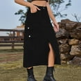 thumbnail image 5 of JNGSA Women's Summer/Fall Denim Skirt with Pocket Casual High Waist Mid Length Skirt Cargo A-Line Jean Skirt Black, 5 of 5