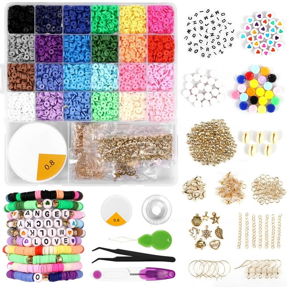 6100 Pcs Clay Beads for Bracelet Making Kit, Polymer Clay Beads Jewelry Making Kit for Girls, Clay Bead Set with Letter Beads, 24 Colors Flat Round Heishi Beads for Necklace DIY Craft