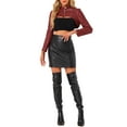 thumbnail image 2 of INSPIRE CHIC Women's Faux Leather Stand Collar Zipper Front Long Sleeve Cropped Jacket S Dark Red, 2 of 6
