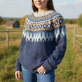thumbnail image 4 of Stralyhd Women Sweaters Retro Fair Isle Sweater Knitted Boho Long Sleeve Pullover Tops Casual Loose Crewneck Fall Clothing 2025 Navy XXL, 4 of 4