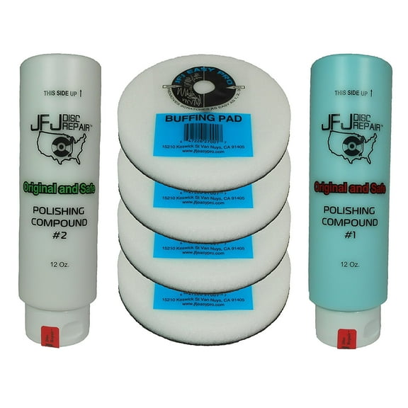 Original JFJ Combo Pack: 4 Easy Pro Buffing Pads, 1 JFJ Polish Compound #1 (Blue), and 1 JFJ Polish Compound #2 (White)