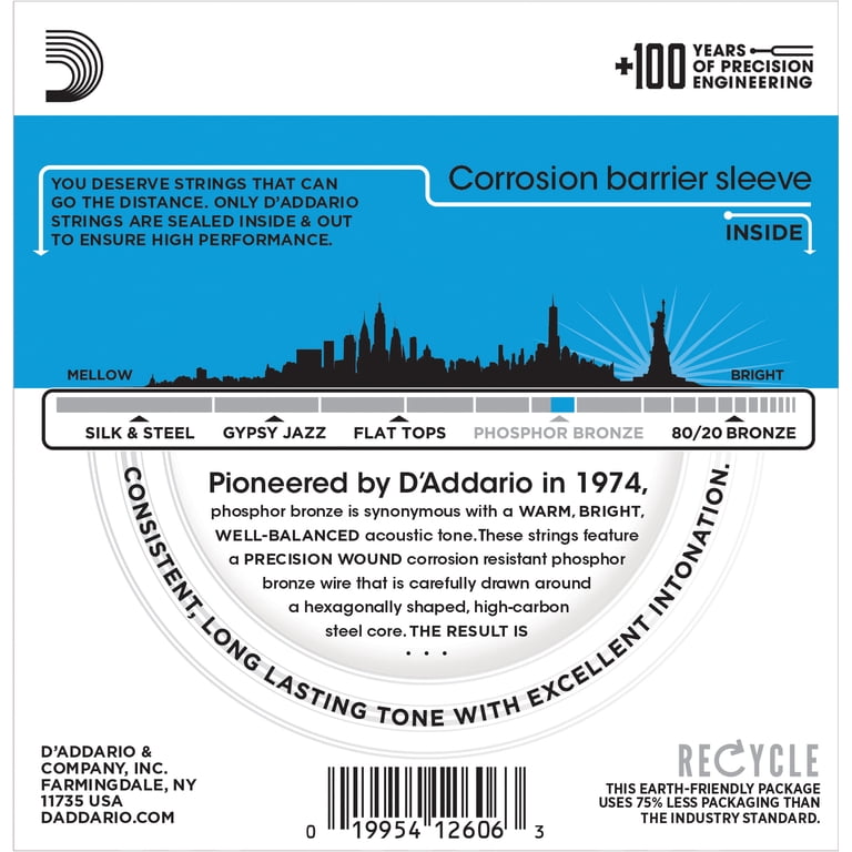 D'Addario EJ16 Phosphor Bronze Acoustic Guitar Strings, Light, 3-Pack photo 2